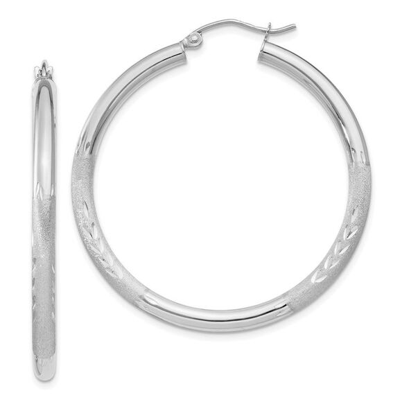 10k White Gold Satin & Diamond-cut 3mm Round Hoop Earrings,All Products : American Fashion Style Bags On Sale